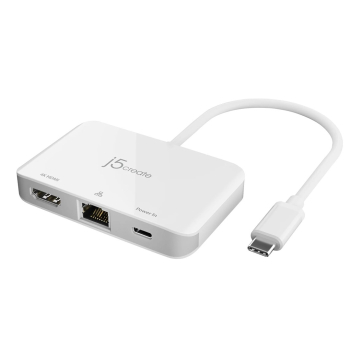 Stacja dokująca j5create USB-C to 4K HDMI Ethernet Adapter 1x4K HDMI/1xUSB-C/1xRJ45 Gigabit; kolor biały JCA351-N-1