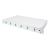 Panel krosowy FO z wyposażeniem 19'' 1U, 6x LC dx,OM3, pigtaile, adaptery, tacki, wysuwany, szary
