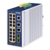 PLANET IP30 Industrial L2/L4 16-Port Zarządzany L2/L4 Gigabit Ethernet (10/100/1000) Obsługa PoE Aluminium, Niebieski