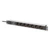 Listwa zasilająca PDU Rack 19" zab. przeciwprzepięciowe+filtr EMI/RFI, 7 gniazd Schuko CEE 7/3 (45°), kabel 2m wtyk Unischuko CEE 7/7, 16A, aluminiowa