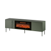 Szafka RTV EF + kominek czarny TRESSE 180x40x54,5 zieleń mat