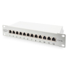 Panel krosowy 10'' 12x RJ45, LSA poziom, kat.6A, ekranowany, 1U, szary, prowadnica kabli