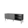 Szafka RTV ABETO na czarnym stelażu ze stali 150x42x60 grafit/grafit połysk