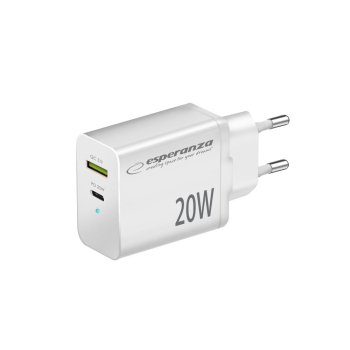 ESPERANZA ŁADOWARKA SIECIOWA 20W USB-C PD 20W / USB-A QC 3.0 18W BIAŁA EZC105W