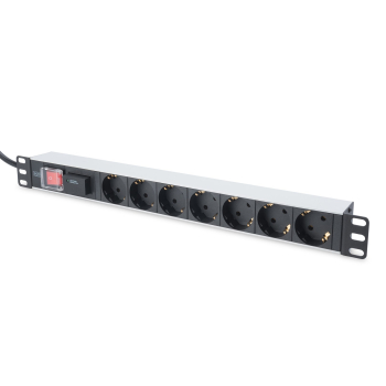 Digitus Listwa zasilająca PDU 19" Rack, 7x gniazdo schuko, 2.0m, 1x wtyk unischuko, 16A, wł./wył., zabezpieczenie przepięciowe, profil aluminiowy