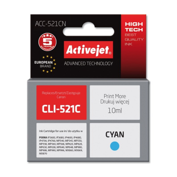 Activejet ACC-521CN Tusz (zamiennik Canon CLI-521C; Supreme; 10 ml; niebieski)