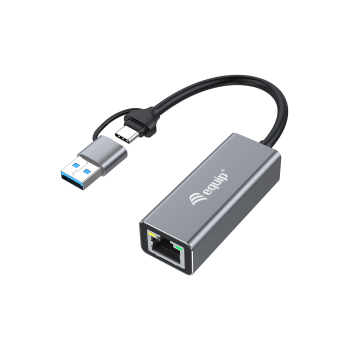 Equip Adapter USB-C->RJ45/USB-A Adapter St/Bu  0.15m    Alu.