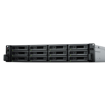 NAS Synology RS3621xs+; 2U RACK; 12x (3.5" SATA HDD/2.5" SATA SSD); Intel Xeon D-1541; 8 GB DDR4 ECC UDIMM (max. 64GB), 4x 1GbE RJ-45,  2x 10GbE RJ-45
