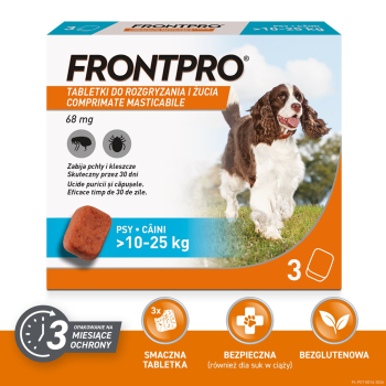 FRONTPRO Tabletki na pchły i kleszcze dla psa (>10-25 kg) - 3x 68mg