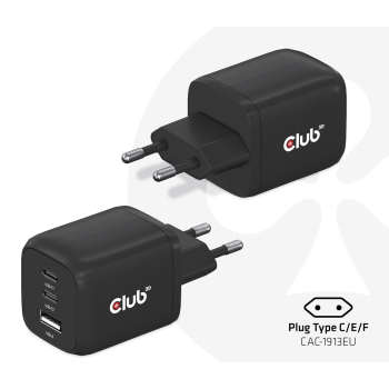 CLUB3D CAC-1913 ładowarka do urządzeń przenośnych Telefon komórkowy, Laptop, Smartfon, Uniwersalne Czarny Prąd przemienny Szybkie ładowanie Wewnętrzna