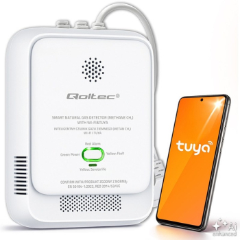 QOLTEC CZUJNIK WYCIEKU GAZU ZIEMNEGO | DETEKTOR CH4 | NG | TUYA | WI-FI | ALARM 85DB | LED