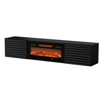 Szafka RTV TULA 183x35x37 czarny mat + czarny kominek