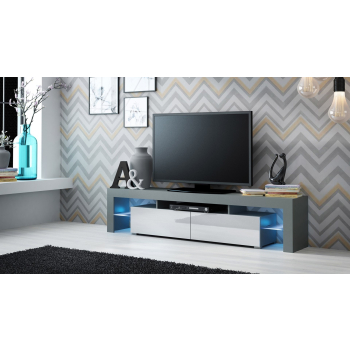 Szafka RTV SOLO 200x45x36 szary/biały połysk
