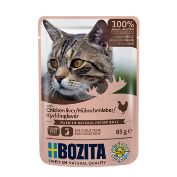 BOZITA Mięsne kawałki w galarecie z wątróbką z kurczaka - saszetka dla kota - 85g