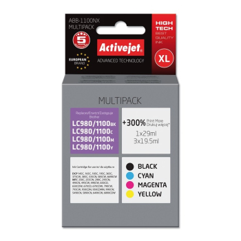 Activejet ABB-1100NX Tusz  (zamiennik Brother LC1100/980; Supreme; 1 x 29 ml, 3 x 19.5 ml; czarny, czerwony, niebieski, żółty)