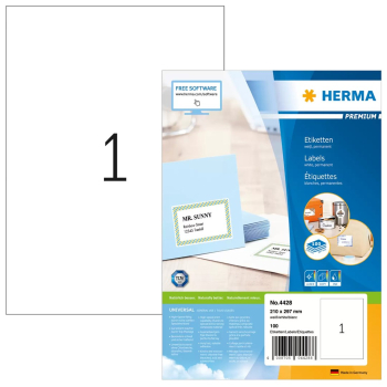 HERMA Etiketten Premium A4 weiĂź 210x297 mm Papier  100 St.