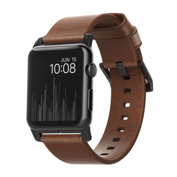 NOMAD Modern Band - skórzany pasek do Apple Watch 46mm/49mm, skóra Horween (rustic brown, black hardware)