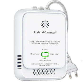 Czujnik tlenku węgla Qoltec (czadu) | detektor CO | alarm 85dB | LED
