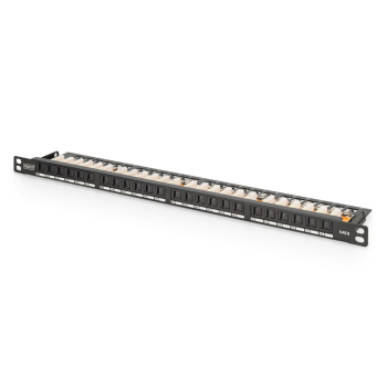 Digitus Panel krosowy (patch panel) high density 19'' 24x RJ45, LSA poziom, kat.6, nieekranowany, 0.5U, czarny, prowadnica kabli