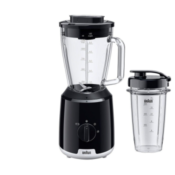 Mikser stojący Braun JB1051BK Household PowerBlend 1 ze szklaną nasadką blendera 1,5 l z kubkiem na wynos, gadżety kuchenne do kruszenia, przecierania