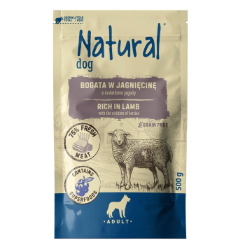 NATURAL Jagnięcina z dodatkiem jagody mokra karma dla psów 500g