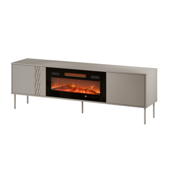 Szafka RTV EF + kominek czarny TRESSE 180x40x54,5 kaszmir mat