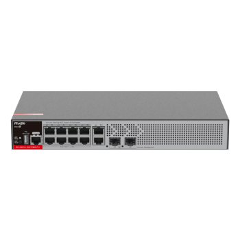 Zarządzalny Switch Ruijie L2+ 10 portów 1Gbit + 2 porty SFP 2.5Gbit 10 portów PoE+ (125W max) 1 wentylator, 1 wbudowany zasilacz AC Rack