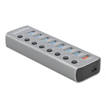 DeLOCK Hub USB 5 Gbps z 7 Portami + 1 Portem ładowania + 1 Portem USB-C PD 3.0 z przełącznikiem i podświetleniem