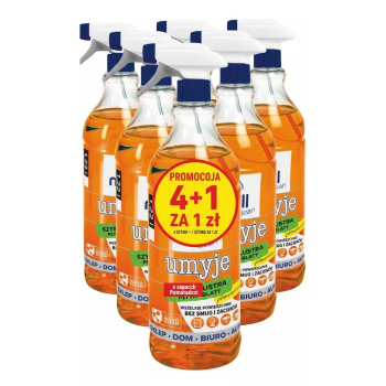 MILL CLEAN UMYJE Płyn do mycia szyb, luster, glazury o zapachu Pomarańczy 1,22l ( 4 sztuki+1 sztuka za 1 zł)