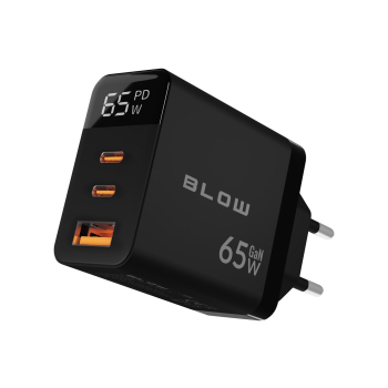 BLOW ŁADOWARKA SIECIOWA LCD GNIAZDO USB + USB-CX2 PD 65W GAN CZARNA WATOMIERZ