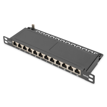Digitus Panel krosowy CAT 6A Slim, ekranowany, 12-portowy, 0,5 U, 10", czarny