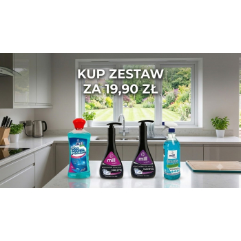 Zestaw Mill Płyn do mycia podłóg, Koncentrat do mycia naczyń, Balsam myjący NACZYNIA, Płyn do mycia szyb