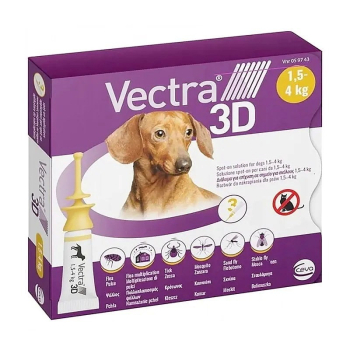 Ceva Vectra 3D dla psów 1,5-4kg pipety przeciw pasożytom 3szt