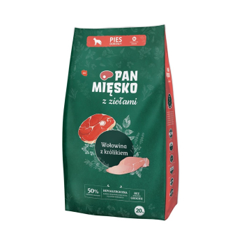 PAN MIĘSKO Wołowina z królikiem (dorosły) chrupki M - Karma sucha dla psa - 20kg