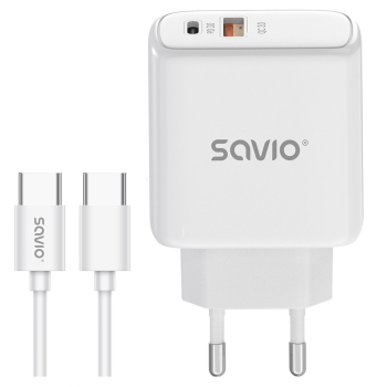 SAVIO ŁADOWARKA SIECIOWA 20W + KABEL QUICK CHARGE POWER DELIVERY 3.0 BIAŁA LA-13