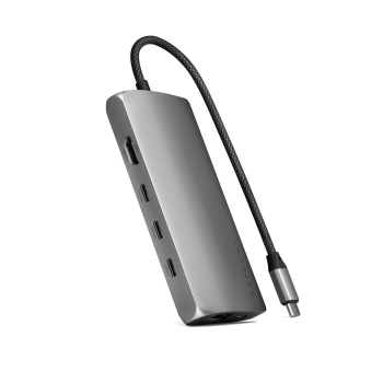 Adapter USB-C Satechi Multiport 8K - (USB-C, HDMI, 3x USB 3.2 Gen 2 10Gbps, 1x USB 3.2 Gen 1 5Gbps, czytnik kart SD UHS-II, Ethernet port) (space gray