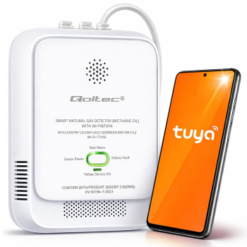 QOLTEC CZUJNIK WYCIEKU GAZU ZIEMNEGO | DETEKTOR CH4 | NG | TUYA | WI-FI | ALARM 85DB | LED
