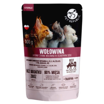 PET REPUBLIC Sterile Wołowina drobno siekana - mokra karma dla kota - 100 g