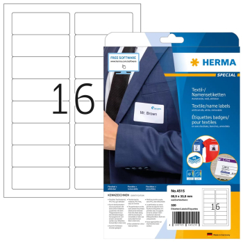 HERMA Textil/Namensetiketten A4 88,9x33,8mm weiĂź      320St.