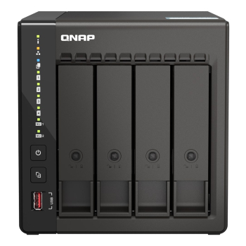 Qnap TS-453E-8G, Tower, 4 x 2.5"/3.5" SATA , Intel Celeron J6412 4C/4T, 8 GB DDR4 onboard not expandable, 2 x 2.5GbE, External adapter (PSU)
