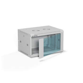 ALANTEC Szafa wisząca 19" 6U 600x450, drzwi szklane,  kolor szary, zmontowana (SW-6U-600-450-01-SA)
