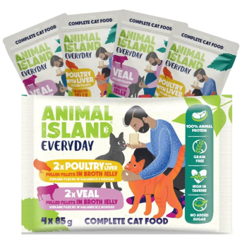 Animal Island NEW JELLY  EVERYDAY 4-PACK SASZETKA 4X85g dróg z wątróbką, cielęcina