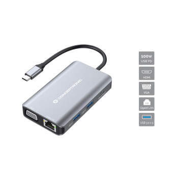 CONCEPTRONIC  7-1 Dock USB-C->HDMI/3xUSB-A/VGA/+     25cm gr