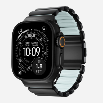 NOMAD Stratos Band - tytanowa bransoleta do Apple Watch 49mm z FKM (black titanium, icy blue glow FKM)