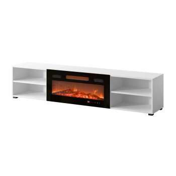 Szafka RTV POLO 180x33x39 biały + kominek czarny
