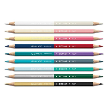 CARAN D'ACHE Kredki XMAS25 Alpine Frost, 9 dwustronnych kredek akwarelowych (oferujących 18 kolorów) oraz pędzelka, w mroźnym pudełku inspirowanym szw