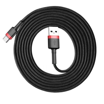 Baseus Cafule Cable wytrzymały nylonowy kabel przewód USB / USB-C QC3.0 2A 3M czarno-czerwony (CATKLF-U91)
