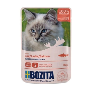 BOZITA Mięsne kawałki w galarecie z łososiem - saszetka dla kota - 85g