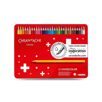 CARAN D'ACHE Kredki Swisscolor Aquarelle, 30 szwajcarskich kredek akwarelowych, z możliwością malowania na sucho lub mokro, w czerwonym pudełku.