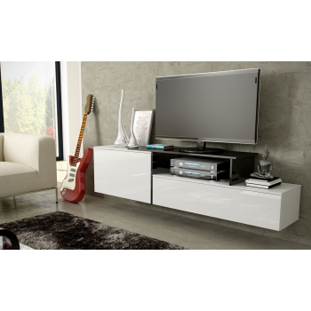 Szafka RTV SIGMA3 180 biały/biały połysk + czarny